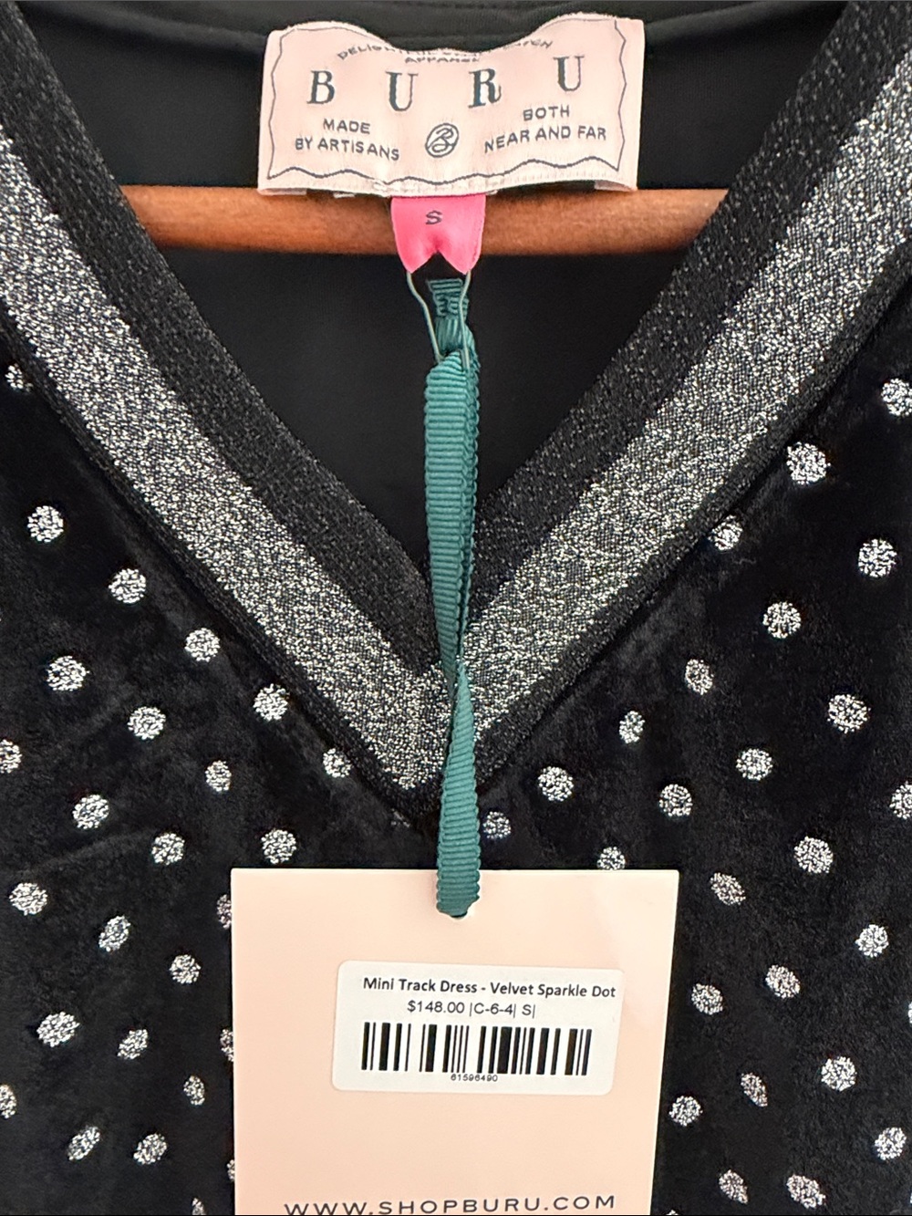 BURU Black Velvet Sparkle Dot V-Neck Top